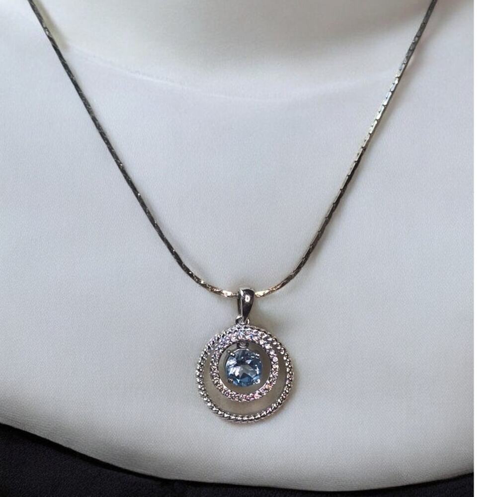 JWBR Blue Topaz Sterling Silver Pendant Necklace Quiet Luxury Elegance - Picture 2 of 7
